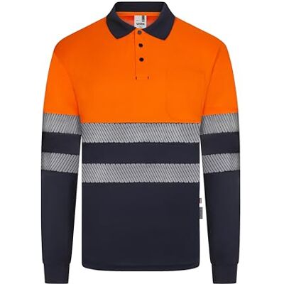 VELILLA 305535 Polo en polyester recyclé bicolore à manches longues avec ruban segmenté Bleu marine et orange fluo Taille XXL, Bleu marine et orange fluo, XXL VELILLA 305535 Polo en polyester recyclé bicolore à manches longues avec ruban segmenté Bleu marine et orange fluo Taille XXL, Bleu marine et orange fluo, XXL