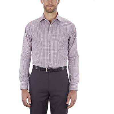 Van Heusen Chemise à carreaux pour homme, coupe droite, col flexible, longueur 47 cm, manches 81,3 à 83,8 cm Van Heusen Chemise à carreaux pour homme, coupe droite, col flexible, longueur 47 cm, manches 81,3 à 83,8 cm