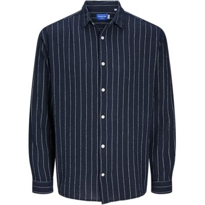 JACK & JONES Jorjoshua Loose Weave Shirt Ls Chemise décontractée pour homme, Sky Captain/rayures : rayures, L JACK & JONES Jorjoshua Loose Weave Shirt Ls Chemise décontractée pour homme, Sky Captain/rayures : rayures, L