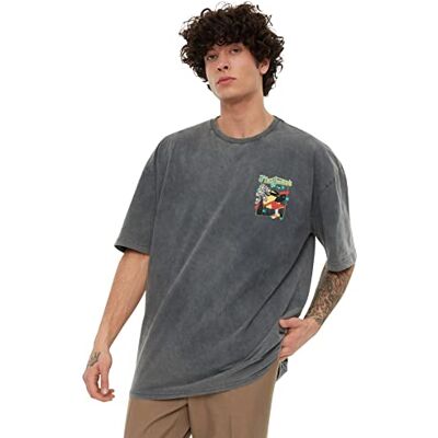 Trendyol T-shirt décontracté standard à col rond en tricot anthracite pour homme, anthracite, M Trendyol T-shirt décontracté standard à col rond en tricot anthracite pour homme, anthracite, M
