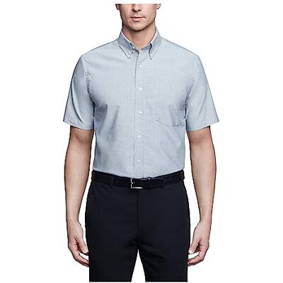 Van Heusen Chemise classique à manches courtes pour homme Coupe droite Oxford Solid, Greystone, XXL Van Heusen Chemise classique à manches courtes pour homme Coupe droite Oxford Solid, Greystone, XXL