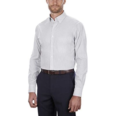 Van Heusen Chemise classique Pinpoint pour homme, coupe régulière, rayée, col boutonné, Gris glacé, 18.5" Hals 34"-35" Ärmel Van Heusen Chemise classique Pinpoint pour homme, coupe régulière, rayée, col boutonné, Gris glacé, 18.5" Hals 34"-35" Ärmel