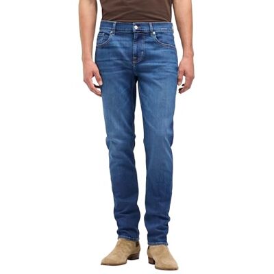 7 For All Mankind Slim Tapered Peak, Bleu moyen., 30W 7 For All Mankind Slim Tapered Peak, Bleu moyen., 30W