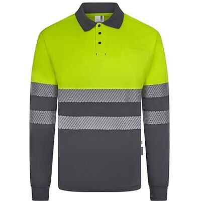 VELILLA 305535 Polo en polyester recyclé bicolore à manches longues avec ruban segmenté Gris/jaune fluo Taille XXL, Gris et jaune fluo, XXL VELILLA 305535 Polo en polyester recyclé bicolore à manches longues avec ruban segmenté Gris/jaune fluo Taille XXL, Gris et jaune fluo, XXL