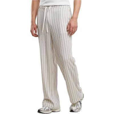 Urban Classics Pantalon d'été rayé pour homme, aspect froissé, coupe ample, tailles S à 5XL, Blanc cassé/noir, XL Urban Classics Pantalon d'été rayé pour homme, aspect froissé, coupe ample, tailles S à 5XL, Blanc cassé/noir, XL
