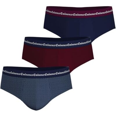 Eminence Lot de 3 Slips Homme Business Print Coton Premium Coutures Doublées Label Oeko-TEX® Standard 100 Maintien Optimal, Coupe Confort, Marine/Bordeaux, XXL Eminence Lot de 3 Slips Homme Business Print Coton Premium Coutures Doublées Label Oeko-TEX® Standard 100 Maintien Optimal, Coupe Confort, Marine/Bordeaux, XXL