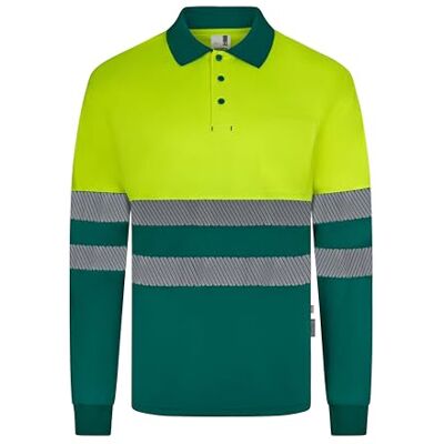 VELILLA 305535 Polo en polyester recyclé bicolore à manches longues avec ruban segmenté Vert et jaune fluo Taille S, Vert et jaune fluo, S VELILLA 305535 Polo en polyester recyclé bicolore à manches longues avec ruban segmenté Vert et jaune fluo Taille S, Vert et jaune fluo, S