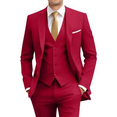 Amyox Costume 3 pièces slim fit pour homme, deux boutons, costume d'affaires, mariage, ensemble de costume, veste, gilet, pantalon, avec cravate Amyox Costume 3 pièces slim fit pour homme, deux boutons, costume d'affaires, mariage, ensemble de costume, veste, gilet, pantalon, avec cravate