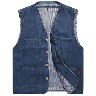 SilkTem LApooh Gilet en jean pour homme, gilet utilitaire décontracté en coton denim, gilet utilitaire à poches extérieures, gilet vintage sans manches cowboy jeans gilet d'extérieur SilkTem LApooh Gilet en jean pour homme, gilet utilitaire décontracté en coton denim, gilet utilitaire à poches extérieures, gilet vintage sans manches cowboy jeans gilet d'extérieur