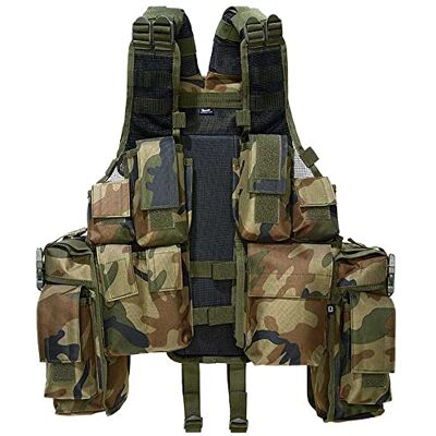 Brandit Gilet tactique pour homme (lot de 1), Woodland, taille unique Brandit Gilet tactique pour homme (lot de 1), Woodland, taille unique