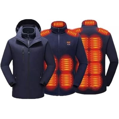 KIJyfgTR Veste chauffante 3 en 1 for homme, capuche amovible, polaire électrique, imperméable, for le ski en plein air, sans batterie(Bleu,XL(70-75kg)) KIJyfgTR Veste chauffante 3 en 1 for homme, capuche amovible, polaire électrique, imperméable, for le ski en plein air, sans batterie(Bleu,XL(70-75kg))