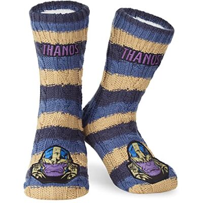 Marvel Chaussettes super héros douillettes pour homme avec picots butées ABS et doublure en polaire sherpa, h-marin, Eén maat Marvel Chaussettes super héros douillettes pour homme avec picots butées ABS et doublure en polaire sherpa, h-marin, Eén maat