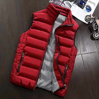 ASDFY Body Warmers for a Man,Hommes Sleeveless Vest with Stand-Up Collar,Veste matelassée en plein air gilet rouge décontracté fashion hommes veste coupe-vent Zippers Bodywarmer for Men Teens ASDFY Body Warmers for a Man,Hommes Sleeveless Vest with Stand-Up Collar,Veste matelassée en plein air gilet rouge décontracté fashion hommes veste coupe-vent Zippers Bodywarmer for Men Teens