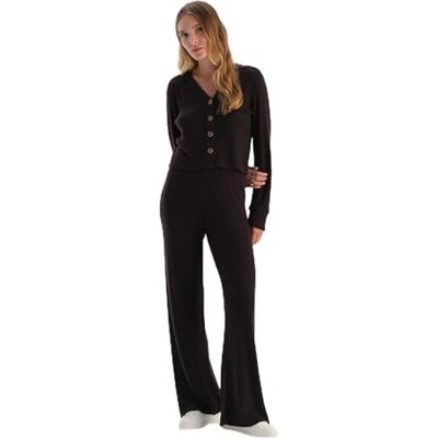 Dagi Pantalon de pyjama large pour femme, marron foncé, S Dagi Pantalon de pyjama large pour femme, marron foncé, S