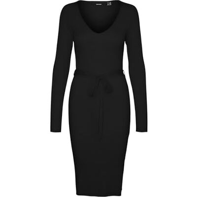 VERO MODA Vmsaba Rib Ls V-neck Belt Dress Ga Noos Robe en tricot Femme VERO MODA Vmsaba Rib Ls V-neck Belt Dress Ga Noos Robe en tricot Femme