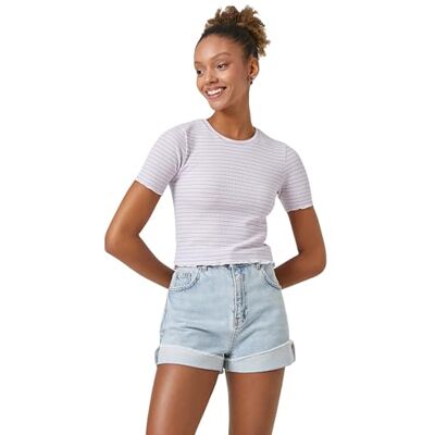 Koton T-shirt Court À Col Rond À Manches Courtes en Viscose Mélangé T-shirt Femme Koton T-shirt Court À Col Rond À Manches Courtes en Viscose Mélangé T-shirt Femme