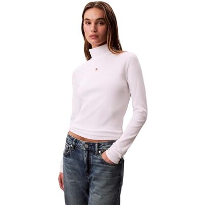 Calvin Jeans Femme LS Woven Label Col Roulé LV047D203G Autres Hauts, Blanc (Brilliant White), XL, Blanc brillant, XL Calvin Jeans Femme LS Woven Label Col Roulé LV047D203G Autres Hauts, Blanc (Brilliant White), XL, Blanc brillant, XL