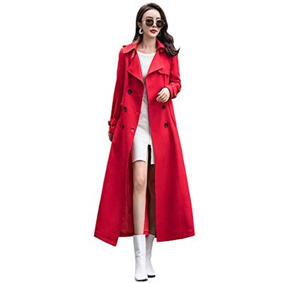 ebossy Trench-coat à double boutonnage pour femme Longueur complète Rouge M ebossy Trench-coat à double boutonnage pour femme Longueur complète Rouge M
