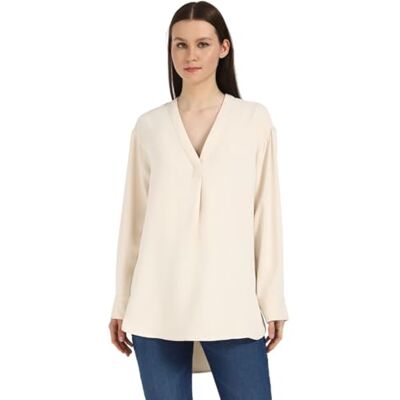 Calvin Klein Relaxed V Neck Blouse Chemisier à col en V Femme (Lot de 1), Parchment, M Calvin Klein Relaxed V Neck Blouse Chemisier à col en V Femme (Lot de 1), Parchment, M