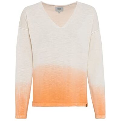 camel active Pull en tricot pour femme avec effet dip-dye, blanc/orange, XL camel active Pull en tricot pour femme avec effet dip-dye, blanc/orange, XL