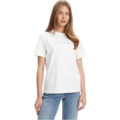 Calvin Jeans SS 20s Classic Logo TEE LV047C854G T-shirts graphiques pour femme, blanc (blanc brillant), taille S, Blanc brillant, S Calvin Jeans SS 20s Classic Logo TEE LV047C854G T-shirts graphiques pour femme, blanc (blanc brillant), taille S, Blanc brillant, S