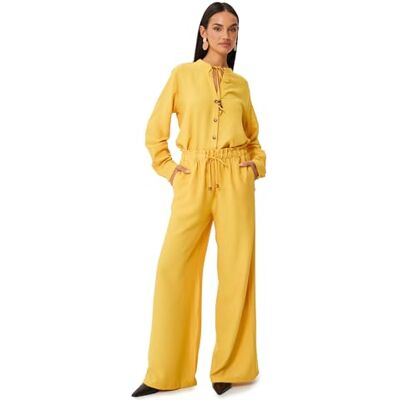 Koton Pantalon Palazzo pour femme, taille haute, élastique, jambes larges, taille haute, Moutarde (180), 38 Koton Pantalon Palazzo pour femme, taille haute, élastique, jambes larges, taille haute, Moutarde (180), 38