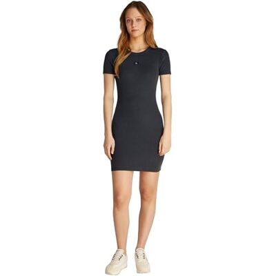 Calvin Washed Woven Label Rib Dress J20j225265 Robe moulante Femme Calvin Washed Woven Label Rib Dress J20j225265 Robe moulante Femme