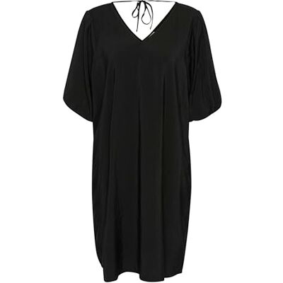 KAFFE Women's Dress V-Neck Half Sleeves Knee Length Loose Fit A-Line Silhouette, Black Deep, 38 KAFFE Women's Dress V-Neck Half Sleeves Knee Length Loose Fit A-Line Silhouette, Black Deep, 38