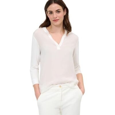 BRAX Style Clarissa Cupro Hybrid T-Shirt À Manches Longues Femme, Offwhite, 40 BRAX Style Clarissa Cupro Hybrid T-Shirt À Manches Longues Femme, Offwhite, 40