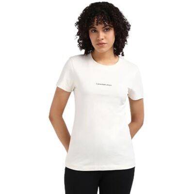 Calvin Monologo T-shirt à manches courtes et col rond pour femme Coupe ajustée, Blanc (ivoire), XXS Calvin Monologo T-shirt à manches courtes et col rond pour femme Coupe ajustée, Blanc (ivoire), XXS