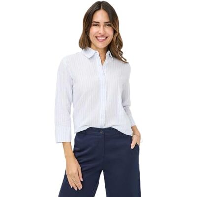 BRAX Style Vicki Chemisier rayé en lin avec boutonnière dissimulée, 28 bleu, 42 BRAX Style Vicki Chemisier rayé en lin avec boutonnière dissimulée, 28 bleu, 42
