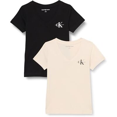 Calvin Lot de 2 T-shirts Monologo À Col en V J20j223447 T-shirt S/S Femme Calvin Lot de 2 T-shirts Monologo À Col en V J20j223447 T-shirt S/S Femme