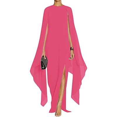 MAYFASEY Women's Long Cape Sleeve High Split Elegant Cocktail Maxi Dresses Long Formal Party Halloween Dress Evening Gown Rose L MAYFASEY Women's Long Cape Sleeve High Split Elegant Cocktail Maxi Dresses Long Formal Party Halloween Dress Evening Gown Rose L