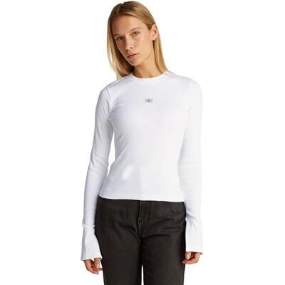 Calvin Jeans Haut tissé Label Rib Ls pour femme, Bright White, 3XL Grande taille Calvin Jeans Haut tissé Label Rib Ls pour femme, Bright White, 3XL Grande taille