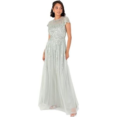 Maya Deluxe Women's Maxi Dress Ladies Round Neck Cap Sleeve Stripe Sequin Embellished Tulle A-line Evening Occasion Prom Ball Gown Robe Femme (lot de 1) Maya Deluxe Women's Maxi Dress Ladies Round Neck Cap Sleeve Stripe Sequin Embellished Tulle A-line Evening Occasion Prom Ball Gown Robe Femme (lot de 1)