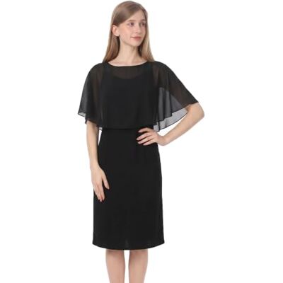 Baoqiya Capes de mariage capelet de mariée en mousseline de soie dentelle châle et enveloppements pour robe de soirée, noir, taille unique, Noir, taille unique Baoqiya Capes de mariage capelet de mariée en mousseline de soie dentelle châle et enveloppements pour robe de soirée, noir, taille unique, Noir, taille unique