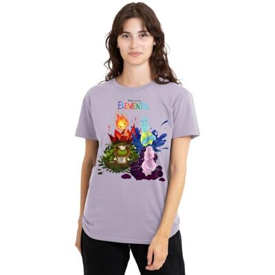 Disney Elemental Group Scene With Ember, Wade, Gale And Grouchwood Ladies T Shirt, Lavendar T-shirt Femme Disney Elemental Group Scene With Ember, Wade, Gale And Grouchwood Ladies T Shirt, Lavendar T-shirt Femme
