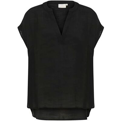 KAFFE Women's Blouse V-Notch Neck Short Sleeves Relaxed Fit Hip Length KAFFE Women's Blouse V-Notch Neck Short Sleeves Relaxed Fit Hip Length