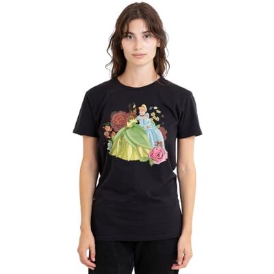 Disney Tiana And Cinderella In The Garden Ladies T Shirt, Black T-shirt Femme Disney Tiana And Cinderella In The Garden Ladies T Shirt, Black T-shirt Femme