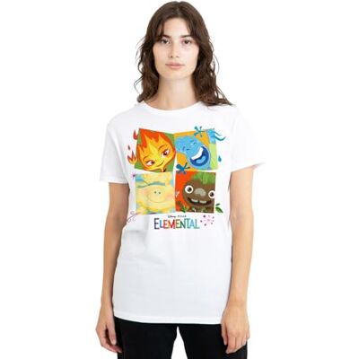 Disney Elemental Group Box With Ember, Wade And Clod Ladies T Shirt, White T-shirt Femme Disney Elemental Group Box With Ember, Wade And Clod Ladies T Shirt, White T-shirt Femme