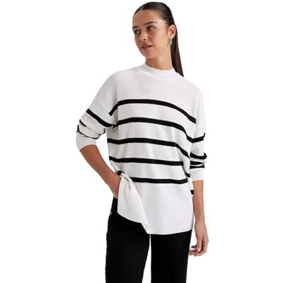 DeFacto Tunique surdimensionnée pour femme Manches longues Haut confortable pour femme T-shirt décontracté à manches longues Coupe décontractée Col rond, ecru, L DeFacto Tunique surdimensionnée pour femme Manches longues Haut confortable pour femme T-shirt décontracté à manches longues Coupe décontractée Col rond, ecru, L