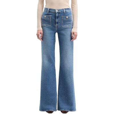 7 For All Mankind Dojo Tailess Oceanstone moderne avec poches à patch, Bleu moyen., 23W 7 For All Mankind Dojo Tailess Oceanstone moderne avec poches à patch, Bleu moyen., 23W