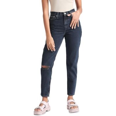 Calvin Jeans T-shirt Mom Jean S/S pour femme, Denim Dark, 34W Calvin Jeans T-shirt Mom Jean S/S pour femme, Denim Dark, 34W