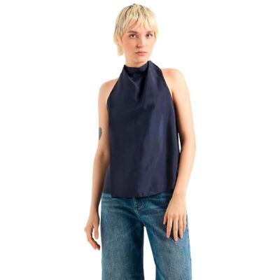 Giorgio Armani Flowy High Neck Blue Edition Sleeveless Top haut Femme Giorgio Armani Flowy High Neck Blue Edition Sleeveless Top haut Femme