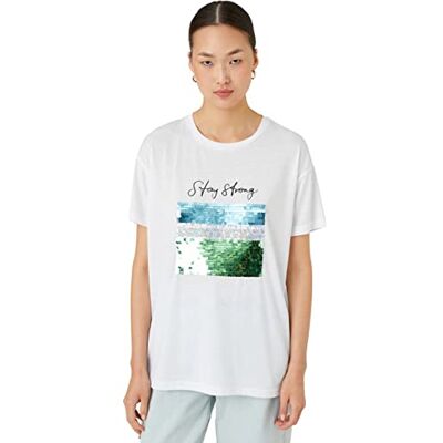 Koton T-shirt imprimé lettre à manches courtes col rond T-shirt Femme Koton T-shirt imprimé lettre à manches courtes col rond T-shirt Femme