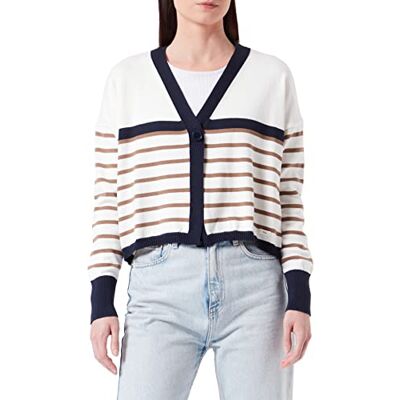 LTB Jeans Cardigan Kalene pour femme, Rayures Otter Blanc Marine 12802, XXL grande taille taille courte LTB Jeans Cardigan Kalene pour femme, Rayures Otter Blanc Marine 12802, XXL grande taille taille courte