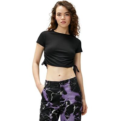 Koton T-shirt Court Froncé À Manches Courtes et Col Rond T-shirt Femme Koton T-shirt Court Froncé À Manches Courtes et Col Rond T-shirt Femme