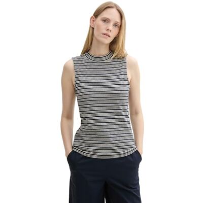 TOM TAILOR 1043109 Haut basique avec col roulé et rayures Femme TOM TAILOR 1043109 Haut basique avec col roulé et rayures Femme