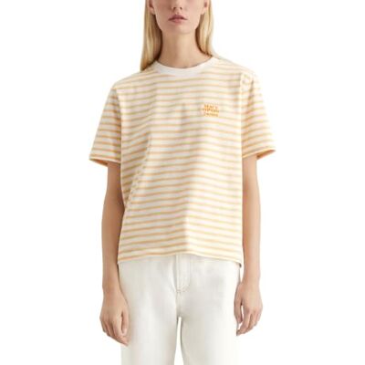 Marc O'Polo Marc OPolo Denim T-shirt à rayures en coton bio pour femme, Orange clair Multi 01, XL Marc O'Polo Marc OPolo Denim T-shirt à rayures en coton bio pour femme, Orange clair Multi 01, XL