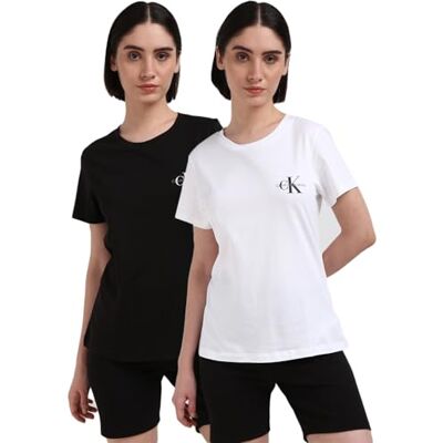 Calvin Jeans Lot de 2 t-shirts Monologo Slim à manches courtes et col rond pour femme, Noir (Ck noir/blanc vif), XXS Calvin Jeans Lot de 2 t-shirts Monologo Slim à manches courtes et col rond pour femme, Noir (Ck noir/blanc vif), XXS